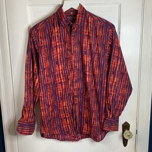 Visconti Orange Purple Tie Dye Look Designer Cotton Long-sleeve Shirt M-094 Sz S